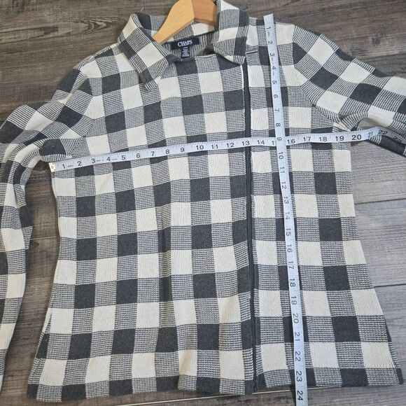 Chaps Zip Up sweater black and white checked flannel pattern women's large - Picture 8 of 9